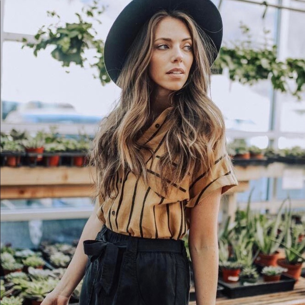 Bohme Striped Button Up Top in Mustard